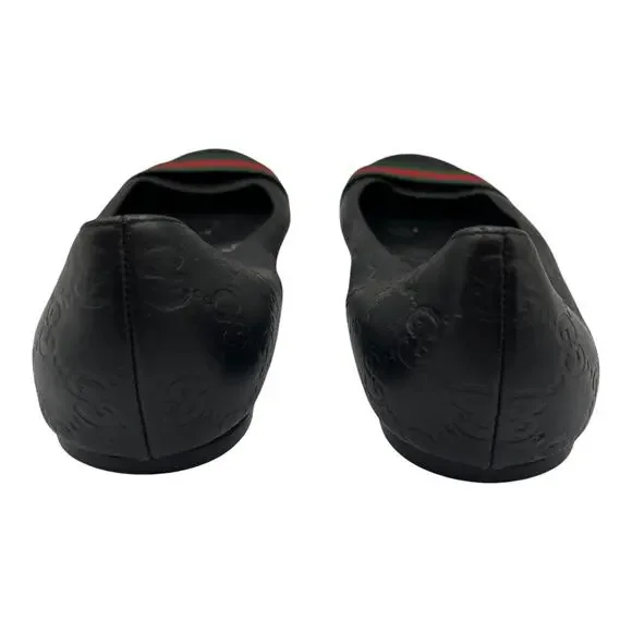 Gucci Guccissima Web Striped Leather Ballet Flats Shoes Black Size 38.5 US 8.5 - Picture 7 of 11